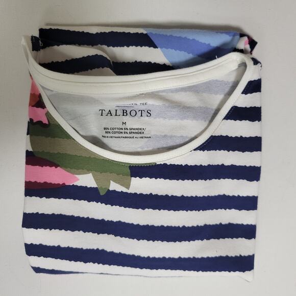 NWT Talbots Tee Stripe Floral Size M Round Neck Preppy Casual Artsy Cotton Blend - Picture 8 of 8